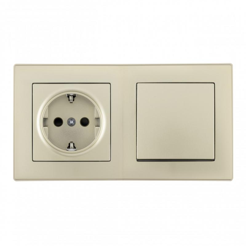 Выключатель одноклавишный с розеткой Arte Milano SET06-2-30-1-40-1 shampan