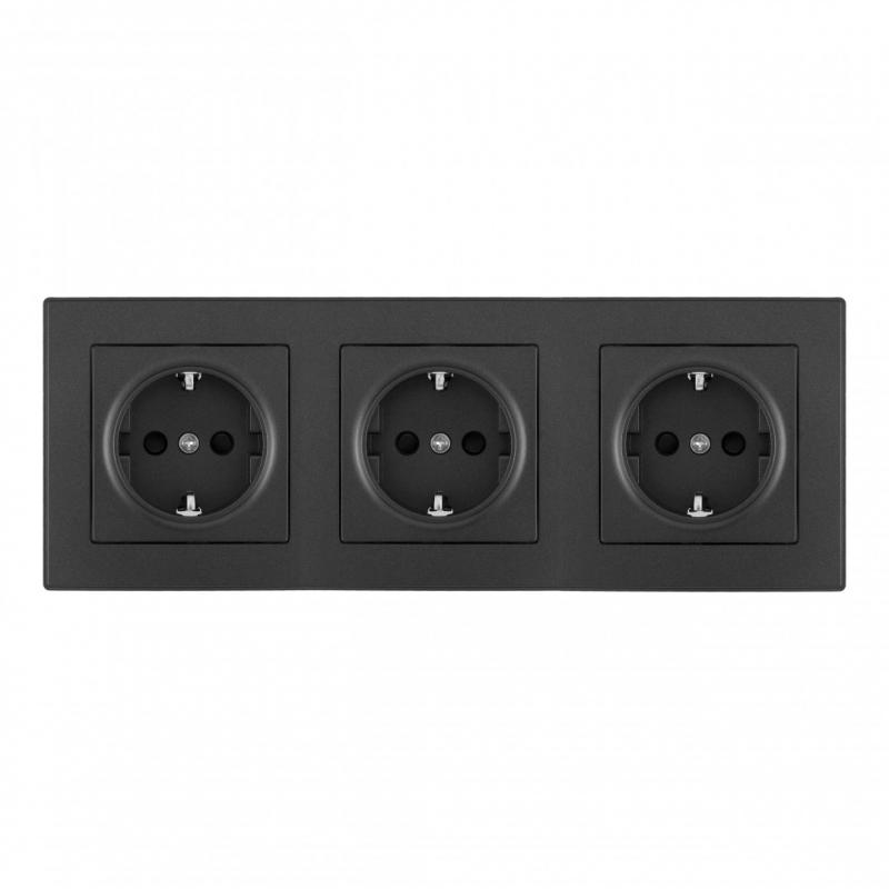 Розетка тройная (трехпостовая) с/з и шторками Arte Milano SET06-3-40-1x3 black