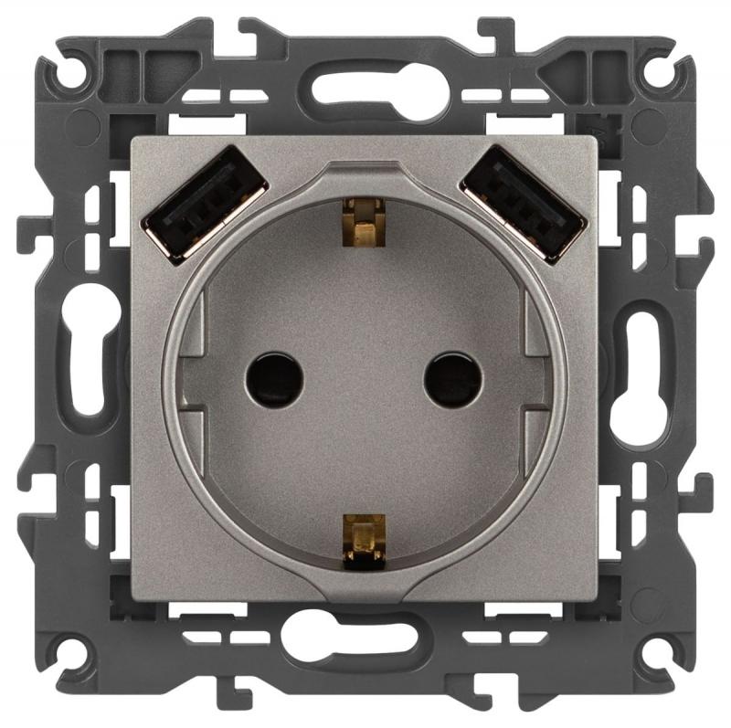 Розетка со шторками с 2xUSB Эра Elegance 14-4109-16 Б0065775