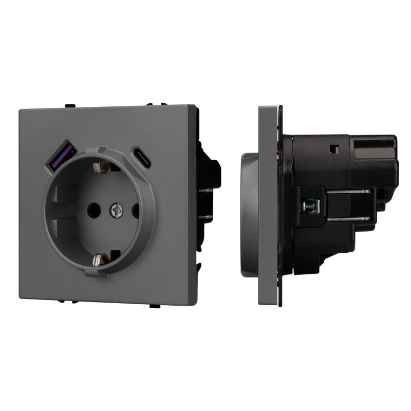 Механизм розетки с USB зарядкой Arlight SCT-NOBE-MUAC-SFPL-GR (230V, 16A) 054287