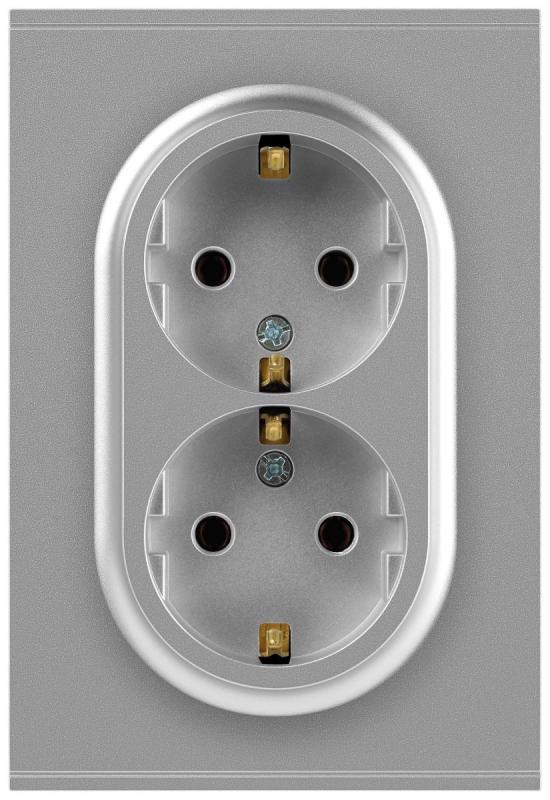 Розетка Эра Arktik 16-2105-03 двойная с заземлением 2X2P+E Schuko со шторками 16А-250В алюминий Б0070456