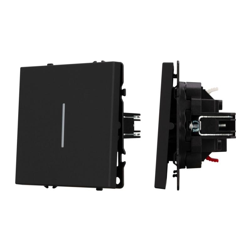 Механизм выключателя одноклавишный проходной Arlight LED SWT-NOBE-MKP1-SFPL-L-BK (230V, 10A) 054261