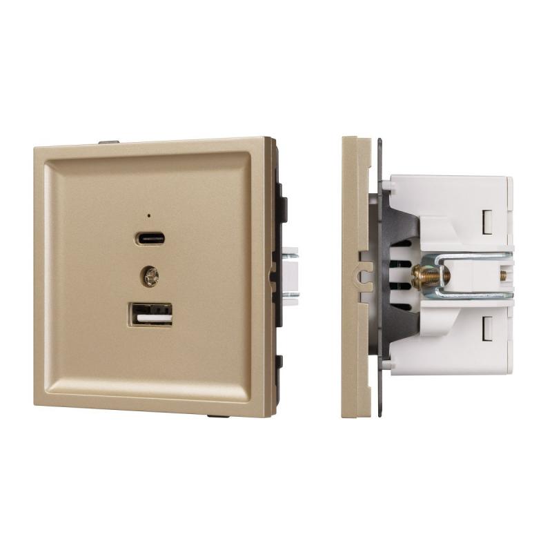 Механизм USB розетки Arlight SCT-TENDO-MUAC-SFPL-GD (5V, 3A, QC3) 054537