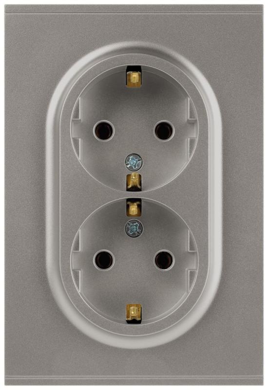 Розетка Эра Arktik 16-2105-07 двойная с заземлением 2X2P+E Schuko со шторками 16А-250В титан Б0070460