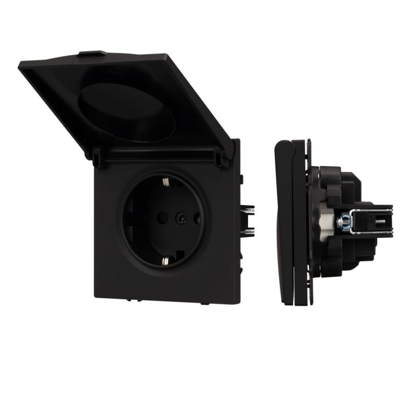 Розетка зк со шторками и крышкой софт-тач черный оникс Arlight SCT-MCP-SFPL-BK (250V, 16A) 054281(1)