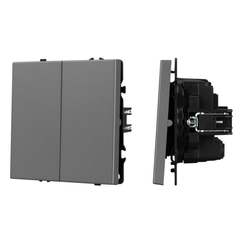 Механизм выключателя двухклавишный перекрёстный Arlight SWT-NOBE-MKX2-SFPL-GR (230V, 10A) (Серый базальт) 061793